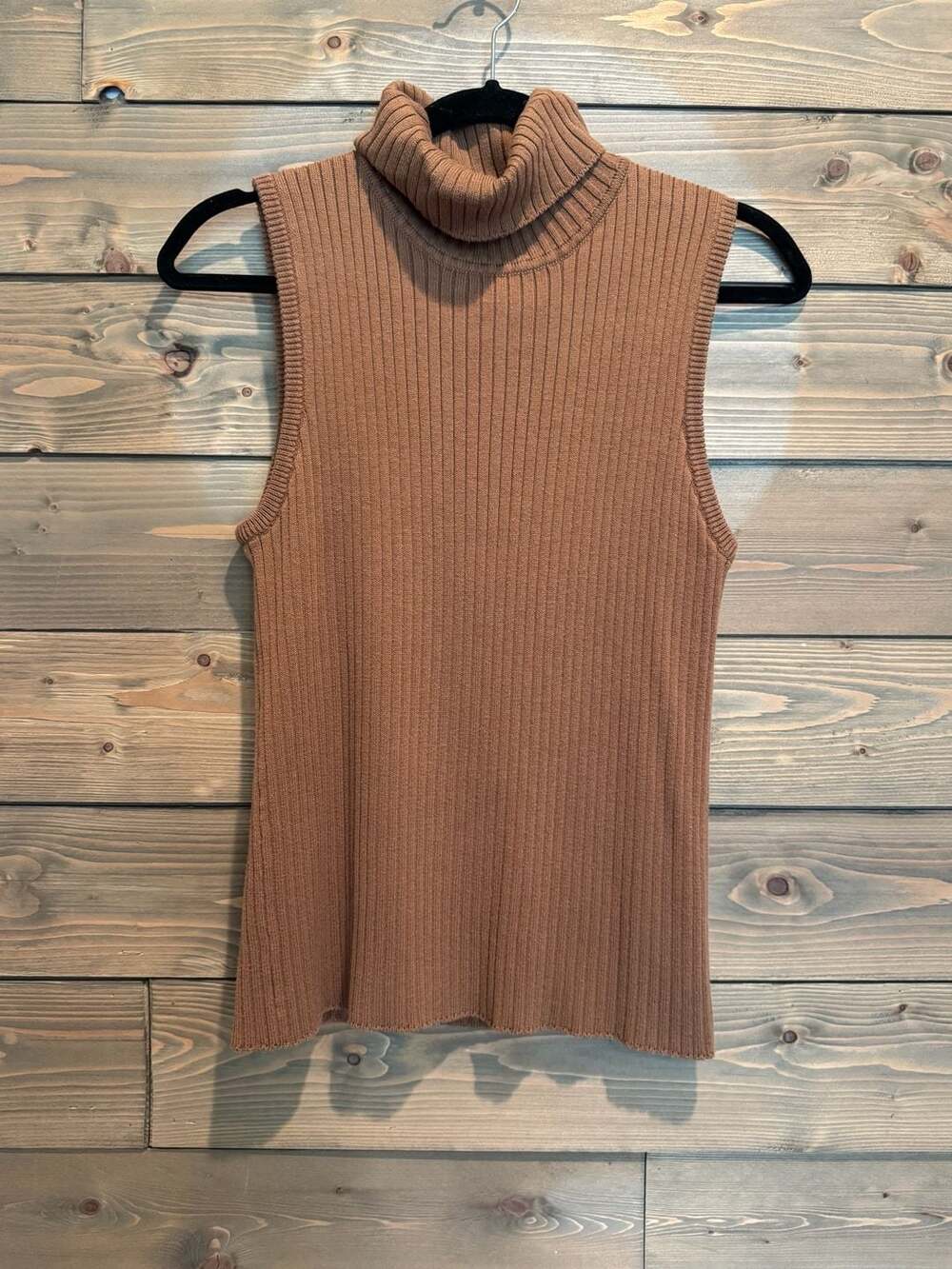Chadwick's Sleeveless Ribbed Turtleneck Sweater Tank Camel Large